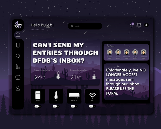 Can I send my entries through DFD’s Bulletin’s inbox?